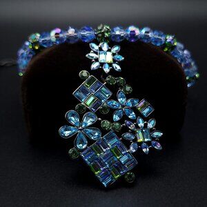 Givenchy Blue/ Green Rhinestone Crystal Bead Necklace